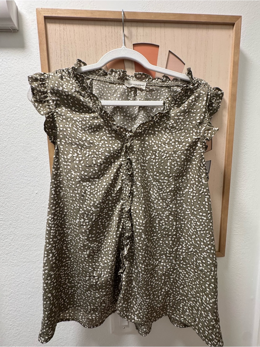 Olive Polka Dot Ruffle Sleeve Top